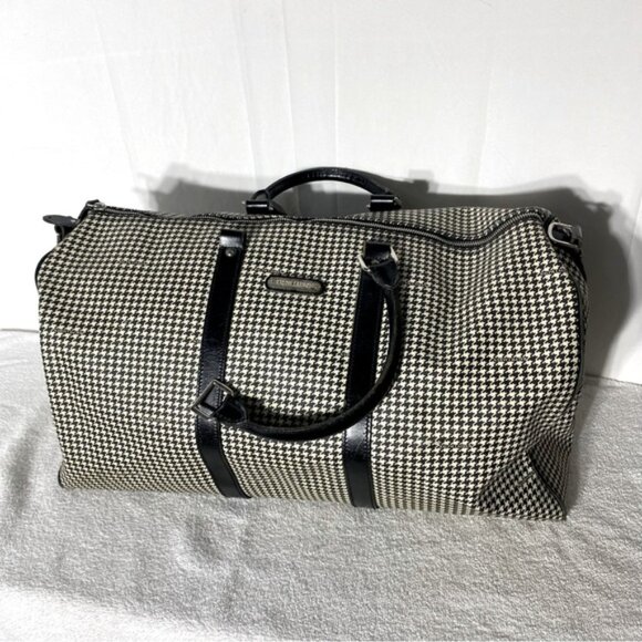 SOLD-Vintage Polo Ralph Lauren Houndstooth Coated Canvas Leather Duffle Bag RARE - Picture 2 of 16